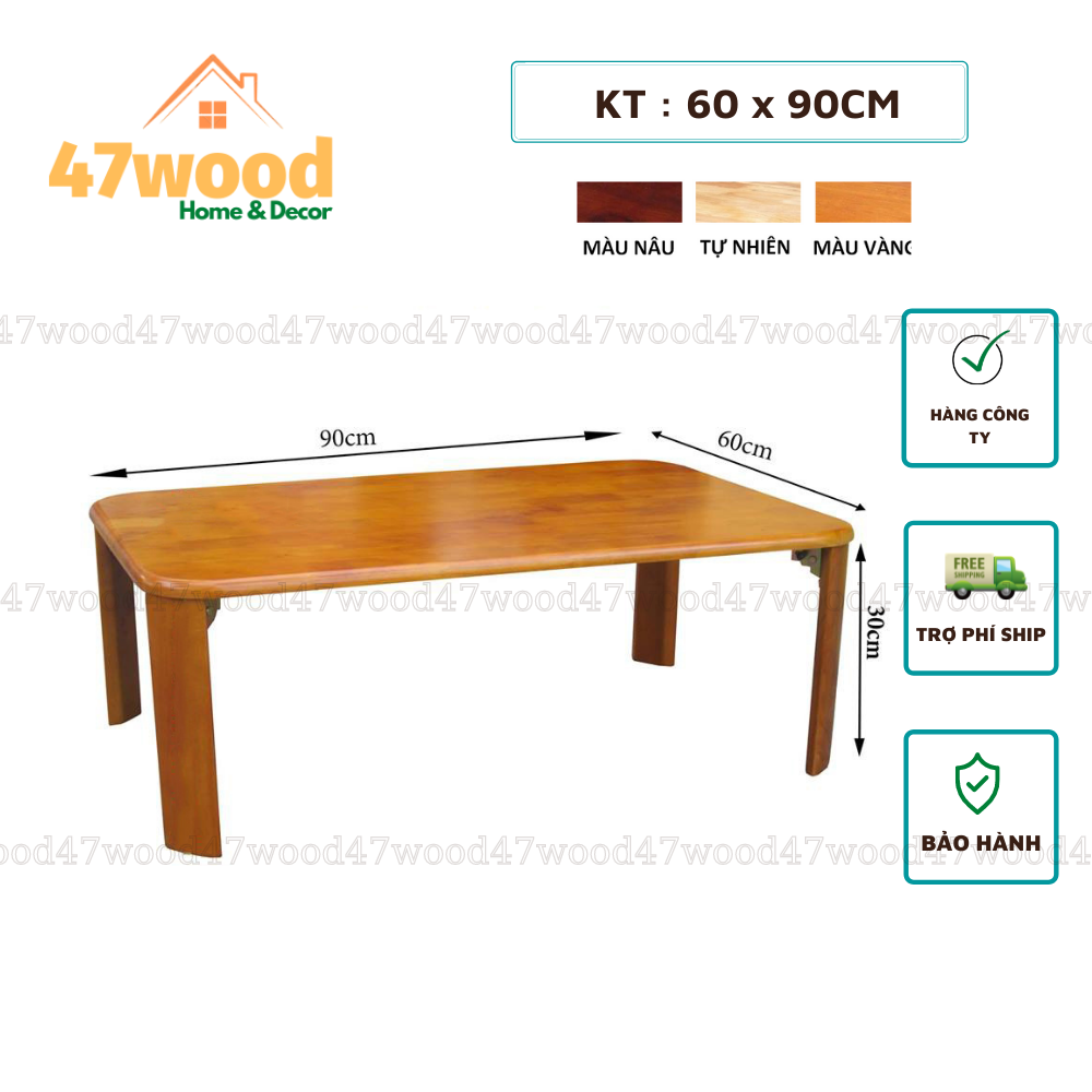 Bàn gỗ đa năng chân gấp gọn 60x90cm Gỗ cao su cứng cáp bền - Bàn ăn gỗ chân xếp 60x90cm