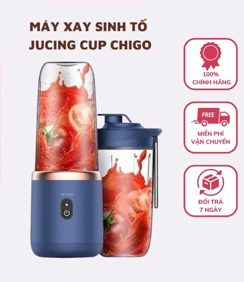 [BẢO HÀNH 12 THÁNG] Máy Xay Sinh Tố Cầm Tay Juicing Cup Chigo, máy xay sinh tố mini giá rẻ Công Suốt 140W 1500Mah với lưỡi dao 6 cánh có sạc Tích Điện