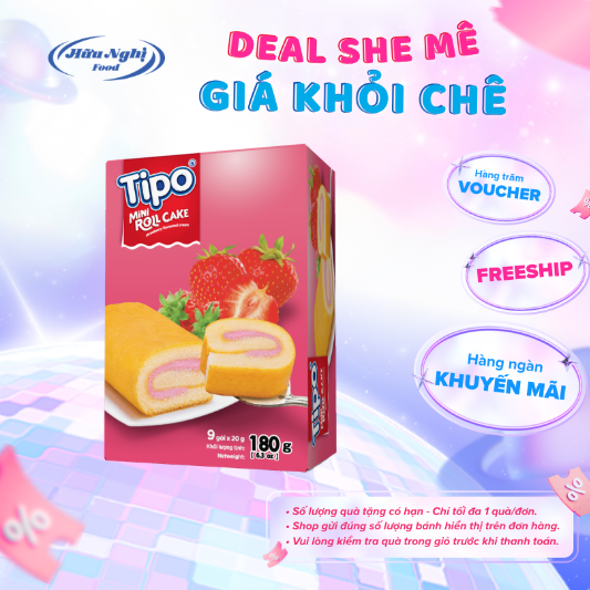 Bánh bông lan cuộn dâu Tipo thơm mềm 180g