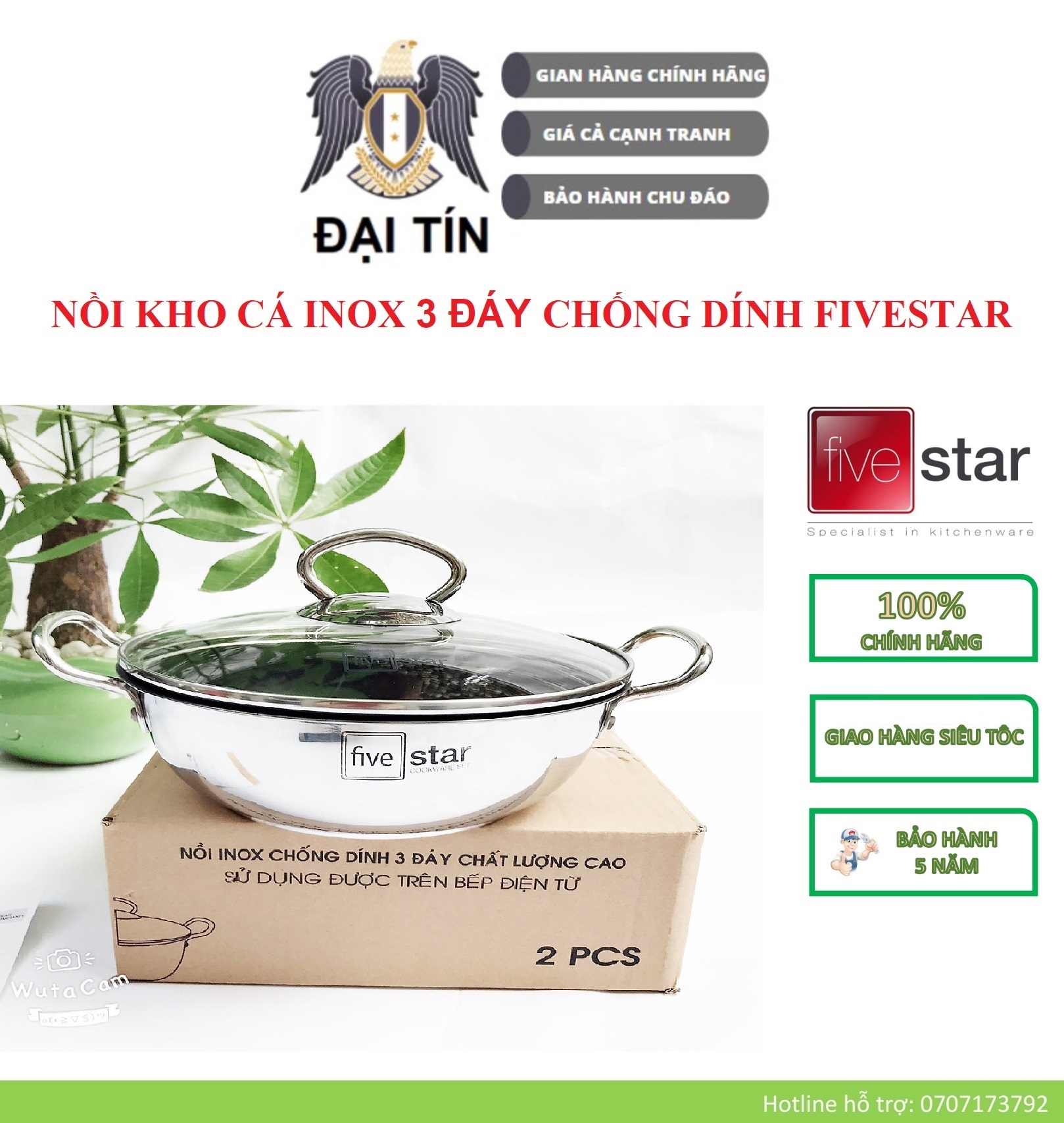 NỒI KHO CÁ INOX 3 ĐÁY CHỐNG DÍNH FIVESTAR 18CM/20 CM /22 CM – DÙNG CHO MỌI LOẠI BẾP (KỂ CẢ BẾP TỪ) - BẢO HÀNH 5 NĂM
