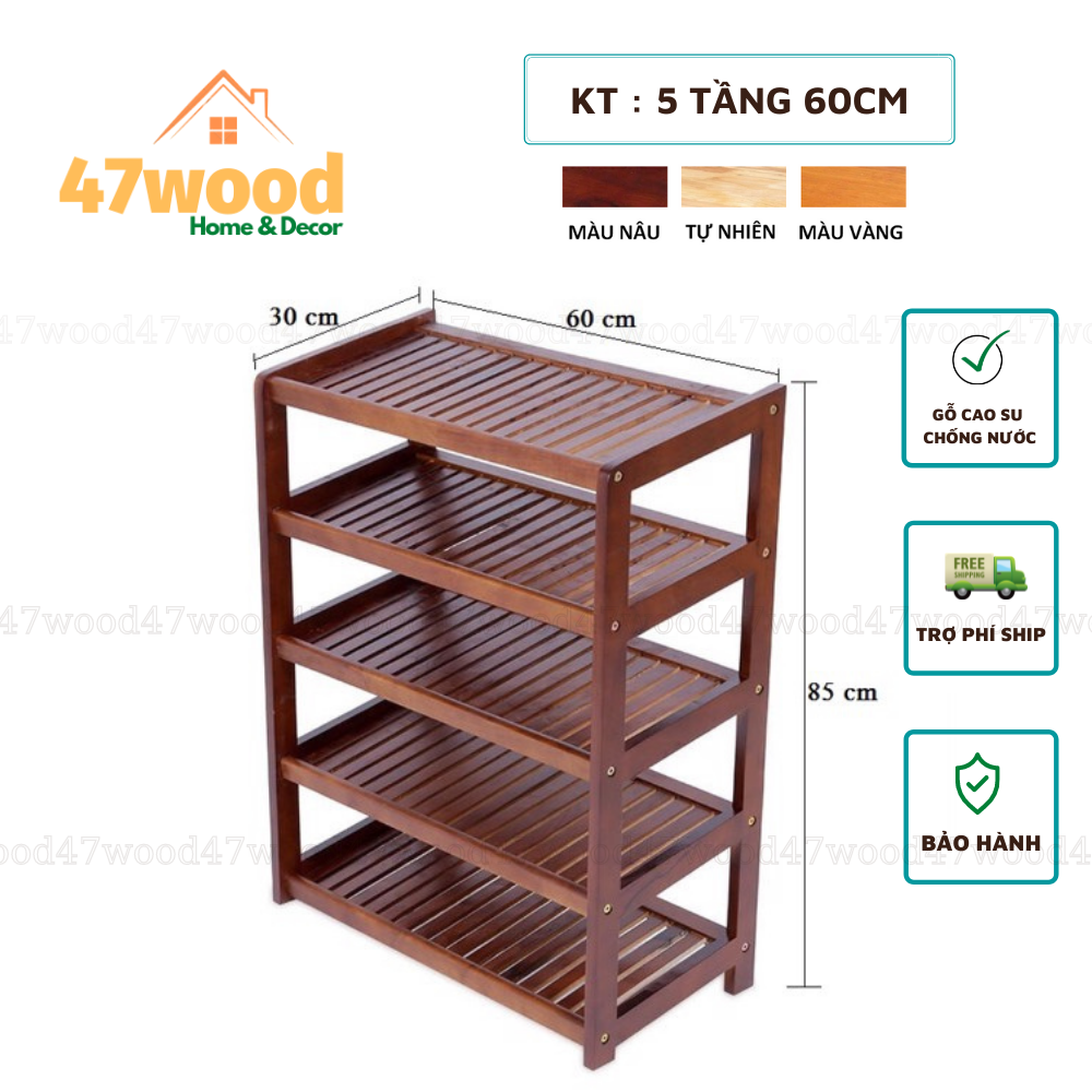 Kệ để giày dép gỗ cao su 5 tầng rộng 60cm