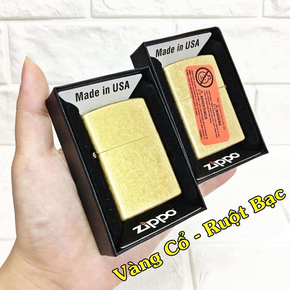 Hột quẹt , bật lửa zippo mỹ màu vàng cổ điển - ruột bạc