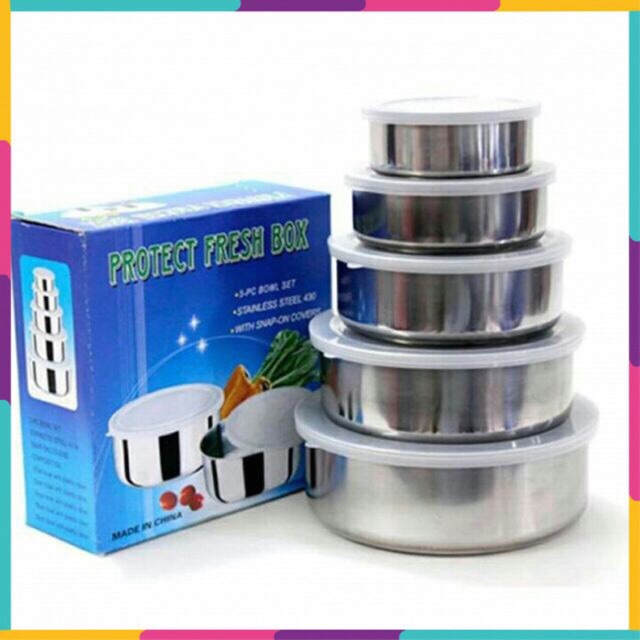Bộ 5 bát inox cao cấp có nắp đậy tiện lợi