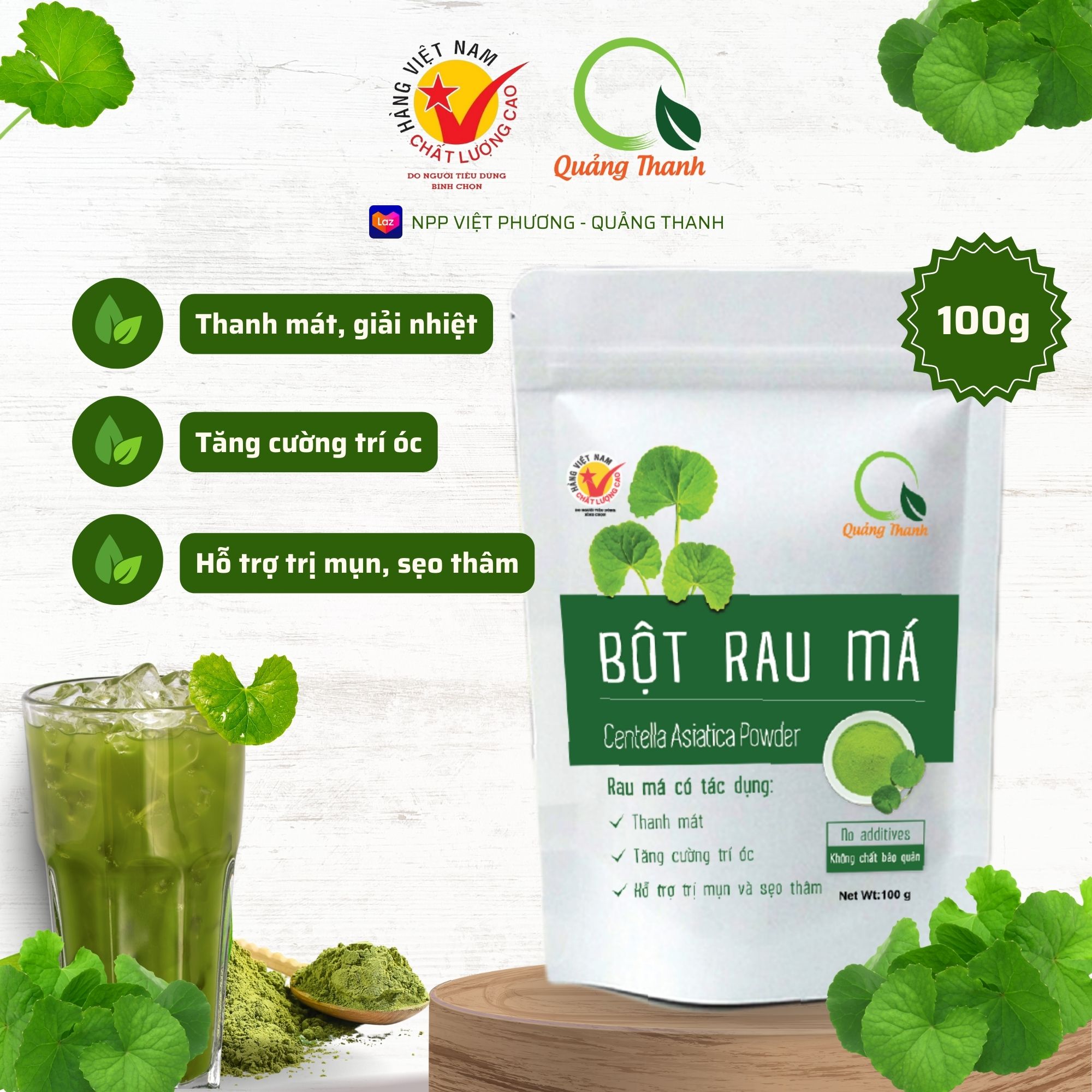 HCM-Bột Rau Má Quảng Thanh 100g - rau má tươi nguyên chất - thanh mát, giải nhiệt - bổ sung chất xơ an toàn, nhanh chóng, tiện lợi