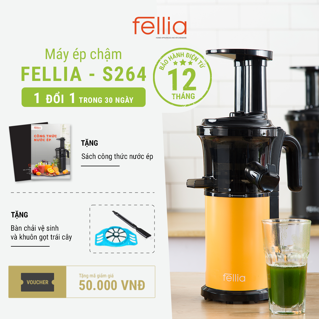 Máy ép chậm Fellia S264 phiên bản mini pro dễ dàng chi chuyển, tiết kiệm thời gian và không gian- Bảo hành 12 tháng-[TẶNG SÁCH CÔNG THỨC NƯỚC ÉP]