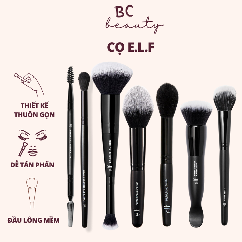 Cọ trang điểm e.l.f | cọ tán kem nền & che khuyết điểm, màu mắt, phấn phủ, bắt sáng nhập khẩu chính hãng usa 100%