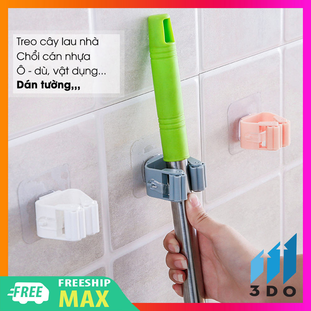 Móc dính tường treo cây chổi lau nhà 3DO chịu lực 5kg thông minh tiện lợi, móc treo chổi cây lau nhà cọ nhà toilet móc kẹp dán tường tiện lợi , móc treo