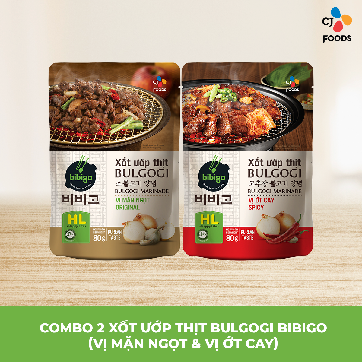 Combo Xốt ướp thịt Bulgogi Vị ớt cay và mặn ngọt Bibigo 160g (2 gói x 80g)