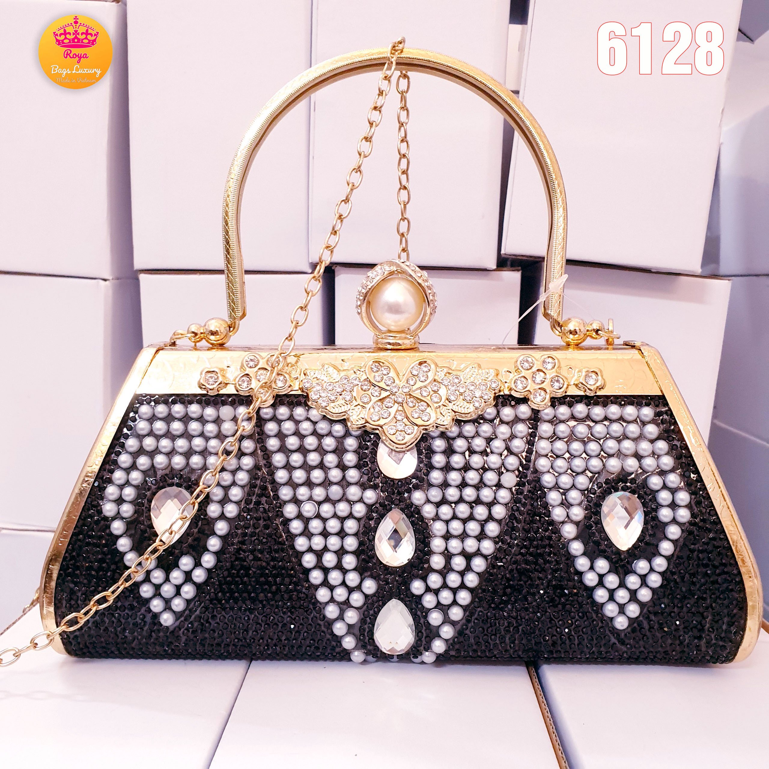 Ví đi tiệc Nữ - Bóp Cầm Tay Đính Đá Túi Xách Nữ Túi Đeo Chéo Nữ CỐP Z6128-1 Hình giọt Nước đính pha lê sang trọng phù hợp làm quà cho người thân xứng đáng