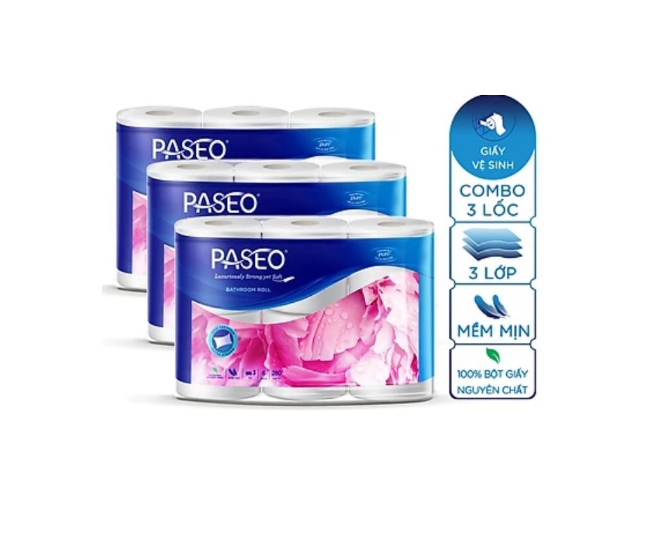 Combo 3 lốc Giấy vệ sinh cao cấp Paseo 6 cuộn 3 lớp mềm dai