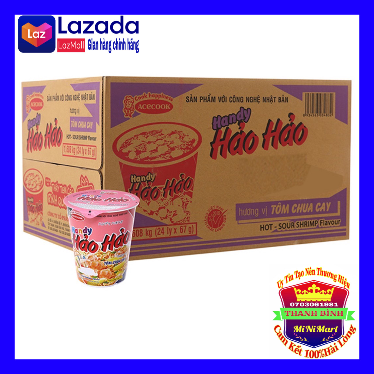 Thùng mì hảo hảo chua cay 24 hộp x67g