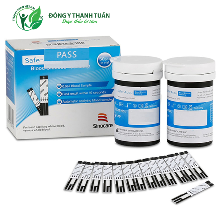 Que thử máy đo đường huyết Sinocare Safe Accu hộp 25 que, date mới