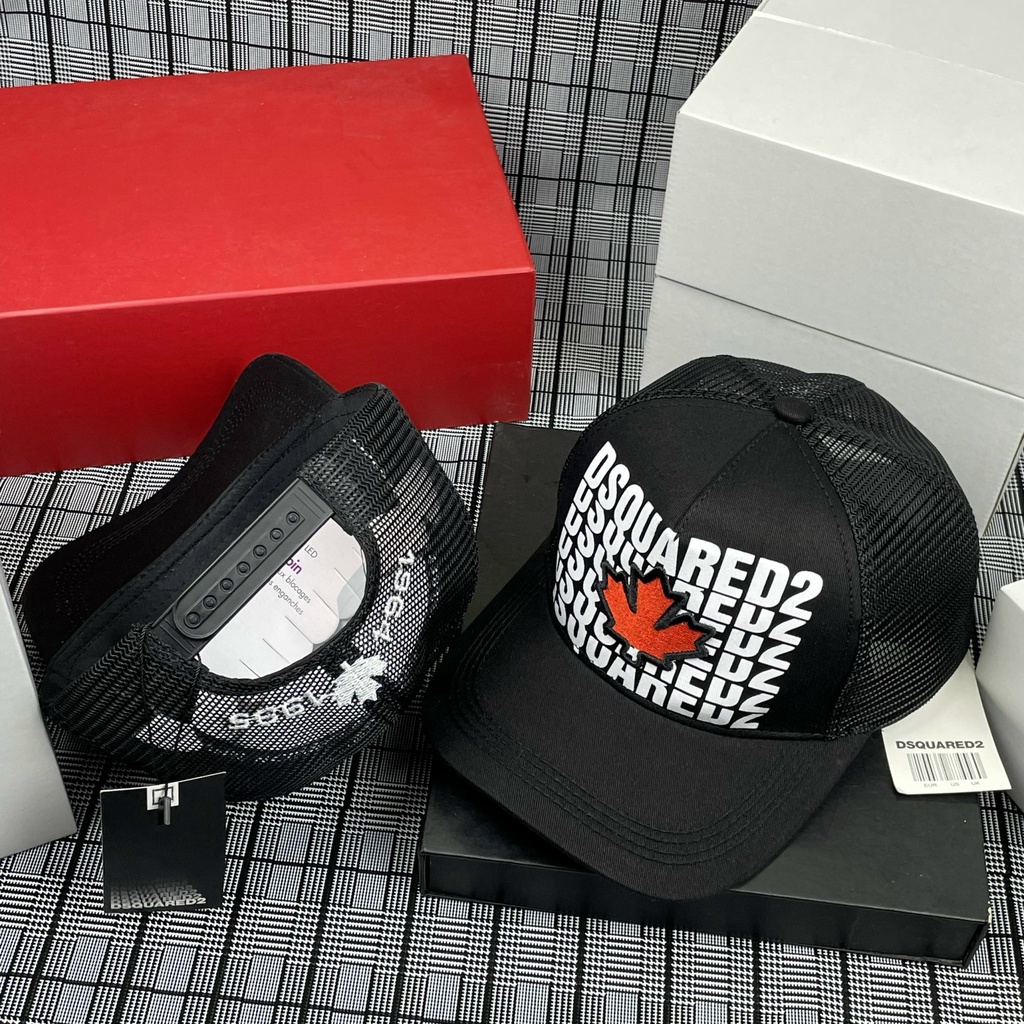 Mũ lưỡi trai, nón kết phối lưới DSQ đen in trắng thêu lá cao cấp