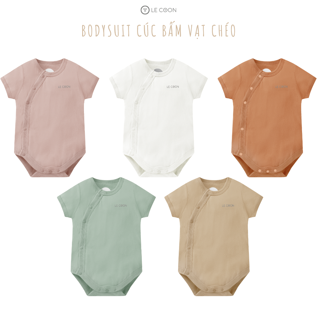 Le coon | bộ liền cúc bấm vạt chéo cộc tay | vải cool mỏng mát | 0-12 tháng