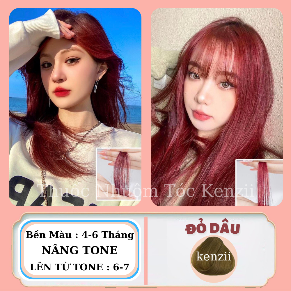 Thuốc nhuộm tóc đỏ dâu kenzii lên từ tone 6 - 7 - màu nhuộm tóc đỏ dâu tặng kèm trợ nhuộm