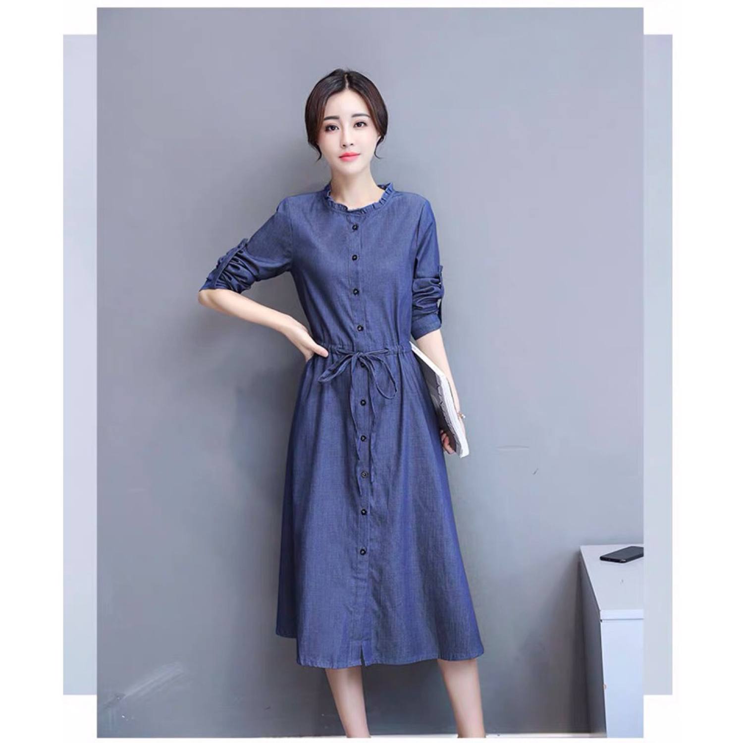 Đầm Jean Xòe Cổ Bèo Tròn, Đầm Jean xòe, đầm jean cá tính, đầm jean mẫu mới ƞhất, đầm jean, đầm suông, đầm jean dạo phố