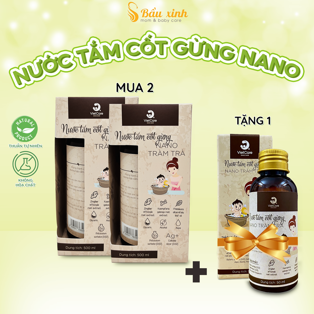 Nước tắm cốt gừng nano tràm trà, giữ ấm, chiết suất gừng tươi, dịch chiết địa liền, tràm trà, nano bạc, nước khử i-on
