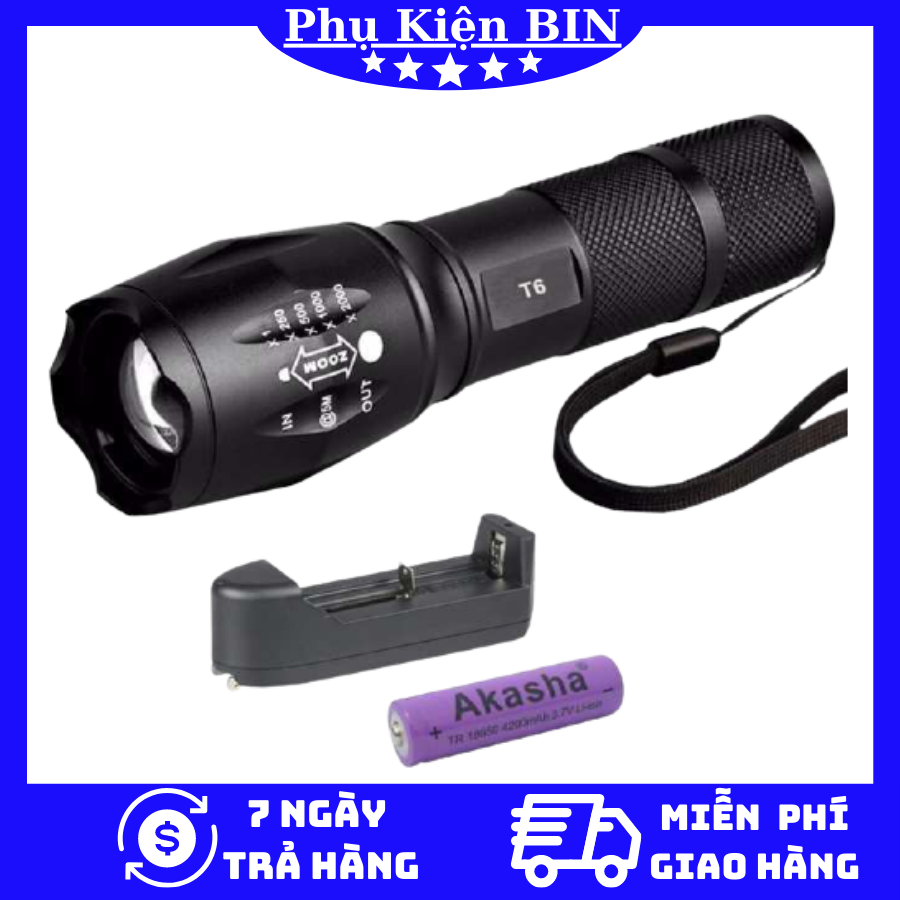 Đèn pin siêu sáng t6 loai 1 có ron chống nước chiếu xa hơn 500m