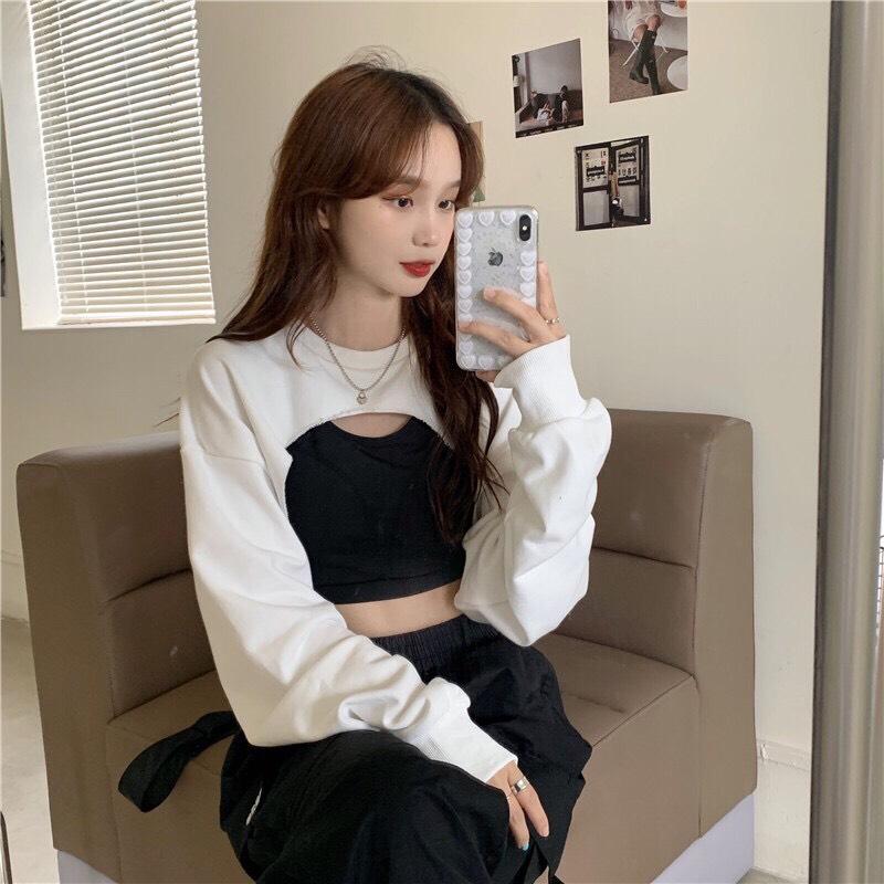 SET 2 MÓN ÁO CROPTOP KHOÉT NGỰC TAY DÀI🔥