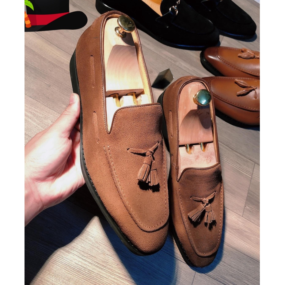 Giày lười nam da lộn ERMAND da bò thật bảo hành 1 năm kiểu dáng Tasseled Loafer - Mã T161