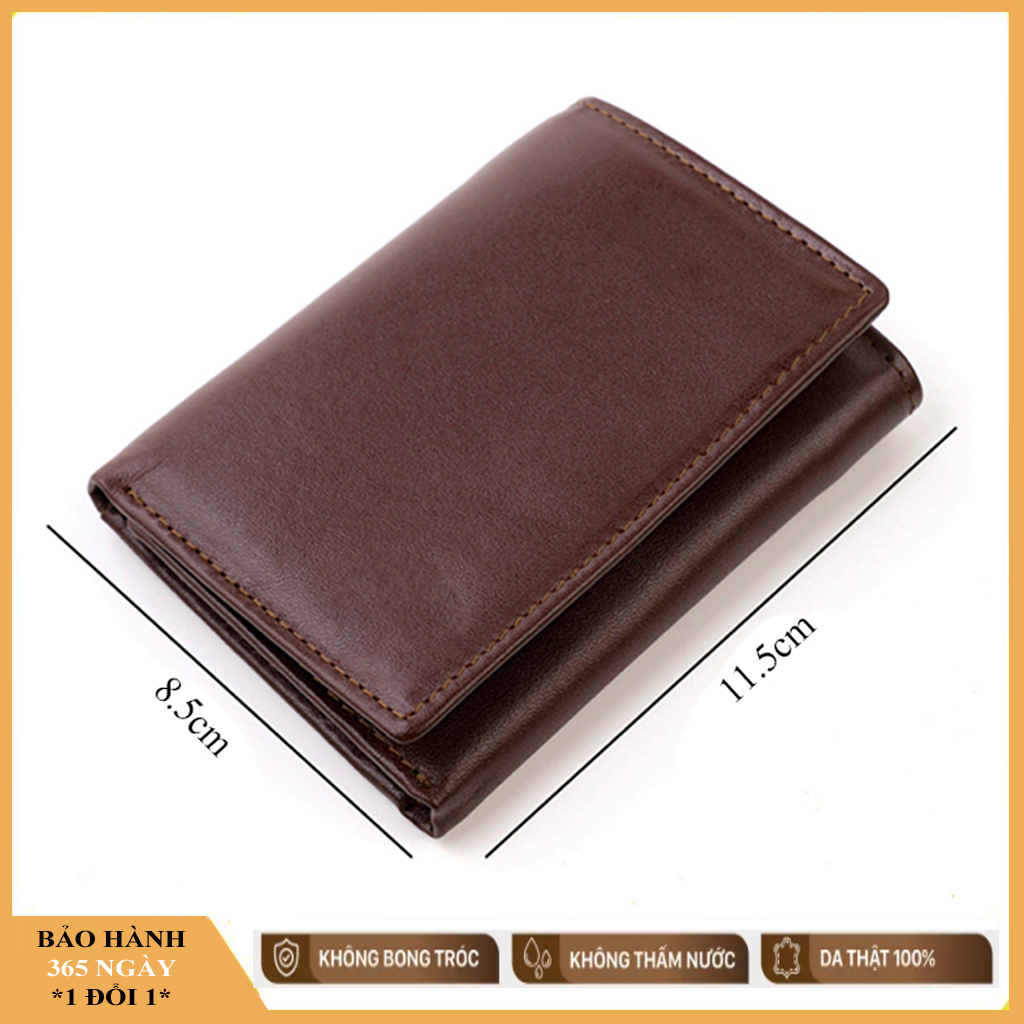 Ví nam da bò thật Chakovet CKVD.3GA , Kiểu ví nam 3 gấp đựng tiền thẻ giấy tờ xe, Bóp nam da bò nhiều ngăn có khuy bấm phong cách thời trang nam bền đẹp sang trọng