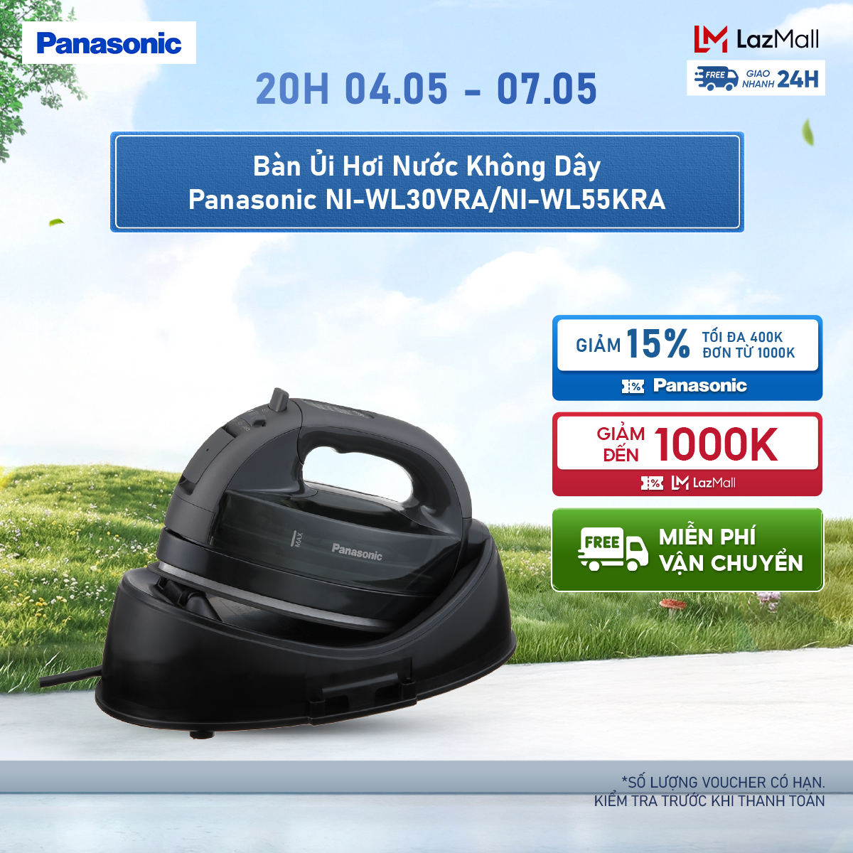 [Collect Voucher 1M trong Trạm Voucher]Bàn Ủi Hơi Nước Không Dây Panasonic NI-WL30VRA/NI-WL55KRA - Hàng Chính Hãng