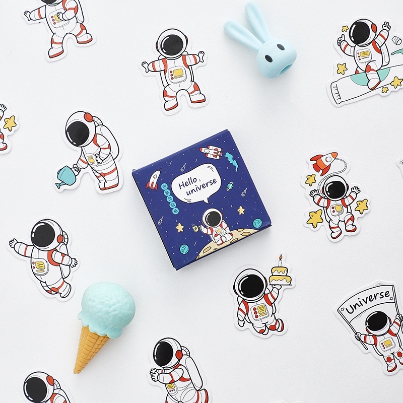 Hộp 45 sticker hình dán chủ đề phi hành gia