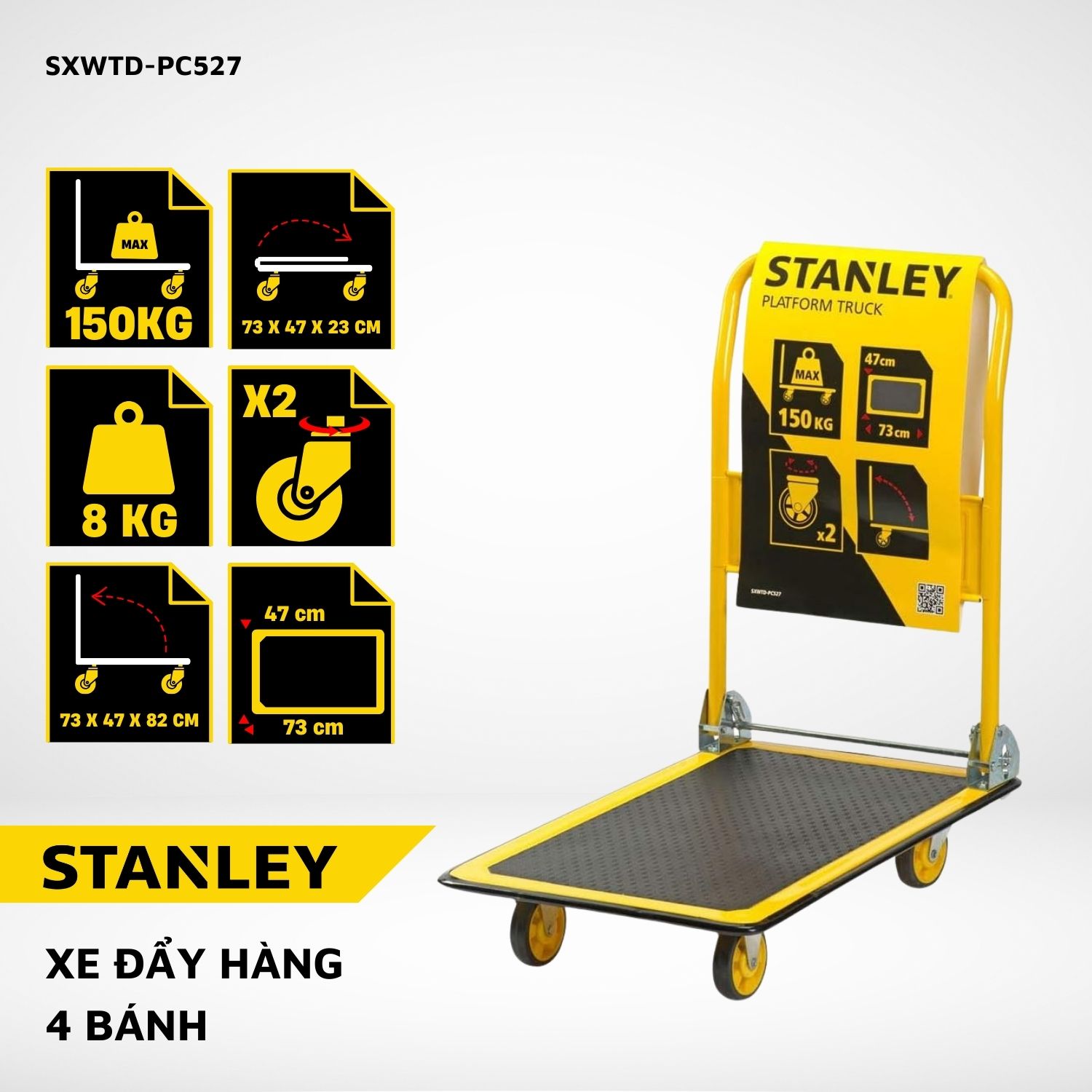 Xe đẩy hàng 4 bánh gấp gọn Stanley PC527 tải trọng 150kg - Hàng chính hãng