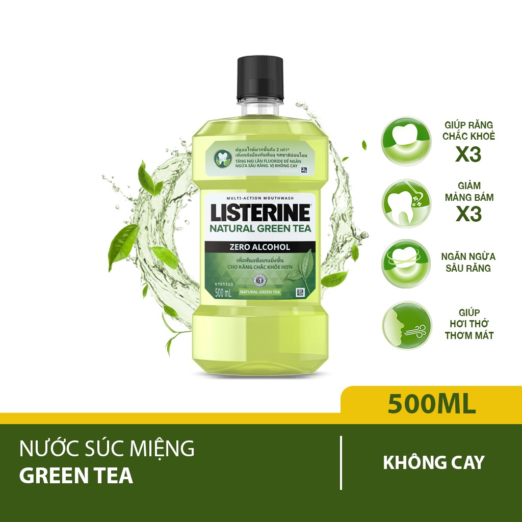 Nước súc miệng diệt khuẩn listerine® natural green tea