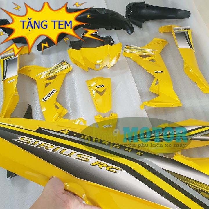 (Tặng Tem ) Bộ dàn áo xe SIRIUS - Nhựa nguyên sinh ABS màu Vàng, đồ phụ tùng xe máy