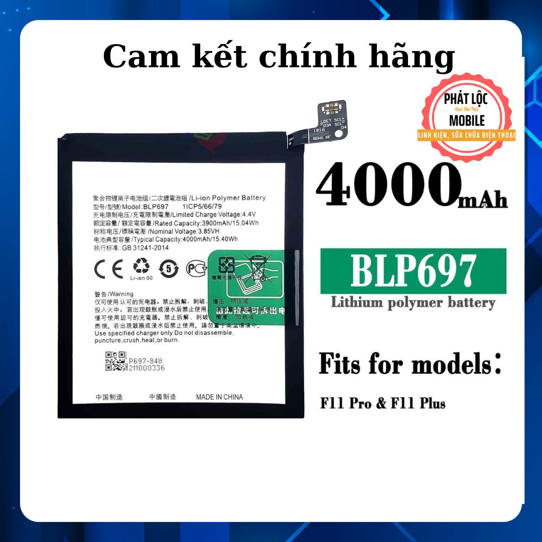 Pin oppo f11 pro zin chính hãng oppo sản xuất, mã pin blp697, bảo hành 3 tháng, tặng kèm bộ tua vít mở máy