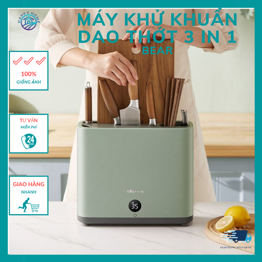 HÀNG CHÍNH HÃNG GIÁ XẢ - Máy sấy tiệt trùng dao thớt, đũa khử khuẩn tia UV Bear XDQ-B01Q1 - Happy Homeeeee