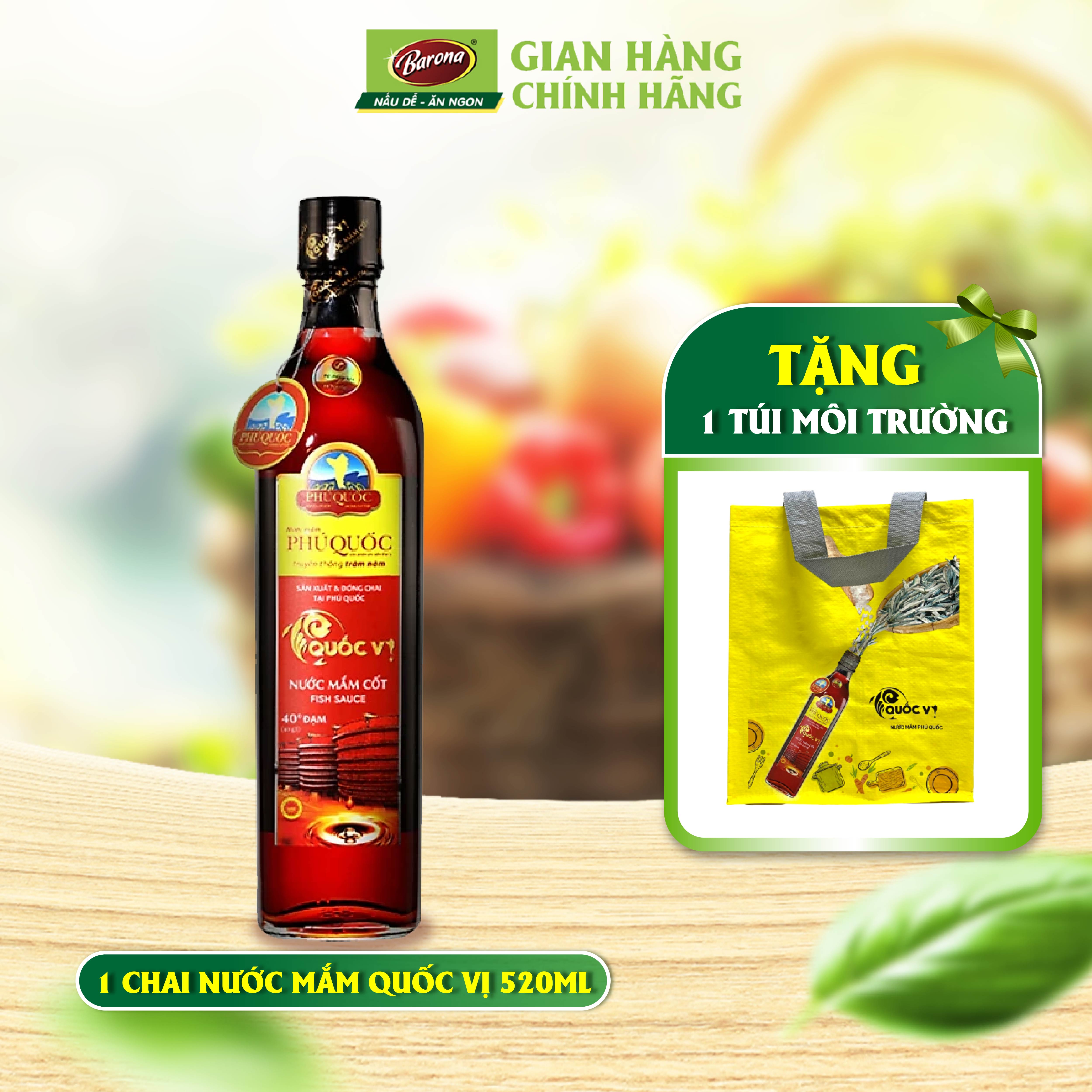 Nước Mắm Phú Quốc Quốc Vị Barona 40 độ đạm 520ml [Tặng 1 túi thân thiện môi trường]