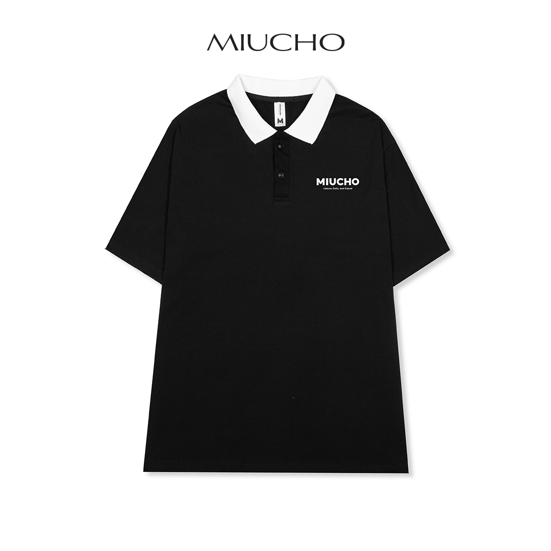 Áo thun polo unisex form rộng cổ phối Miucho PC002 chất vải cotton co giãn in localbrand