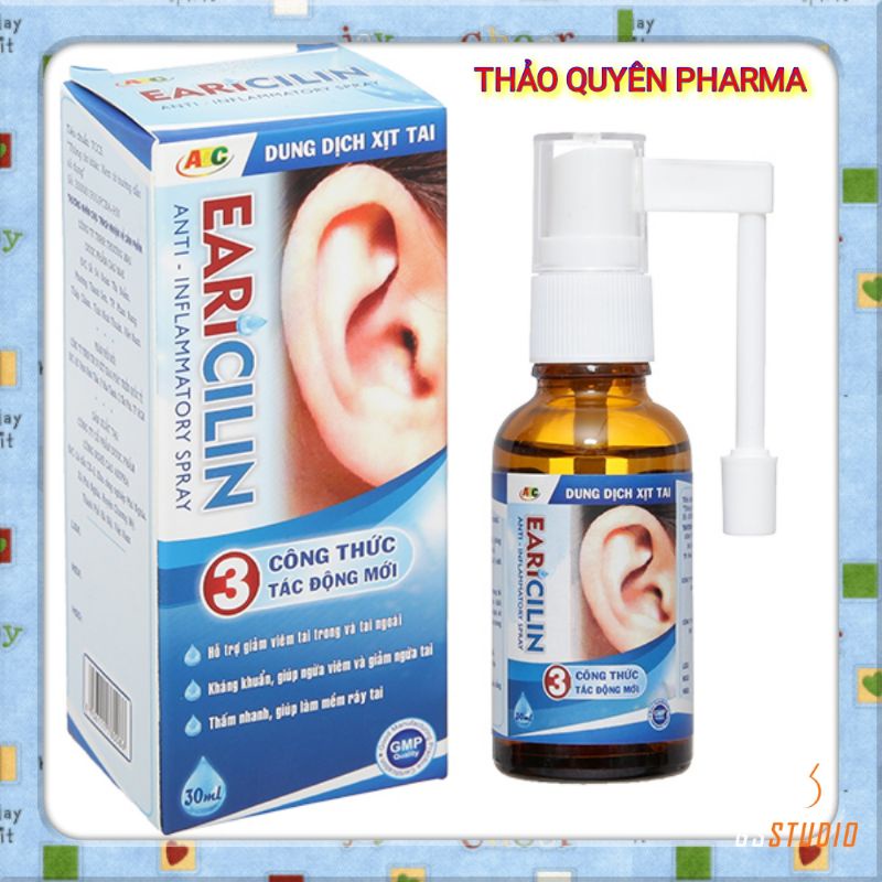 Dùng dịch xịt tai Earicilin hỗ trợ các vấn đề tai giữa,tai ngoài,làm mềm ráy tai,chống ngứa tai C/30ML