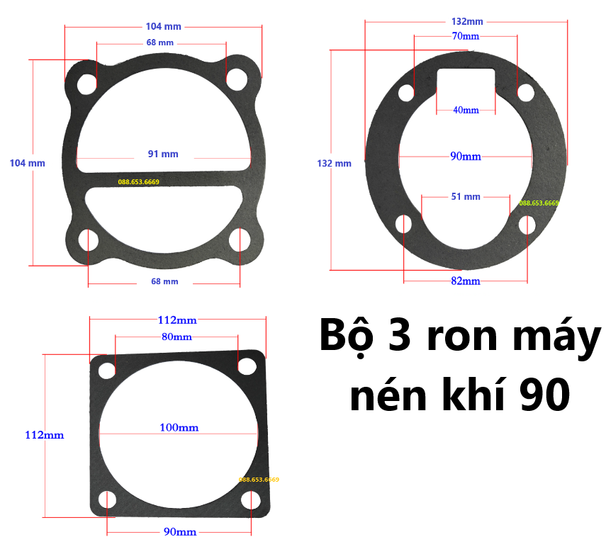 Ron máy nén khí 90 bộ 3 cái chất liệu giấy amiang lõi thép