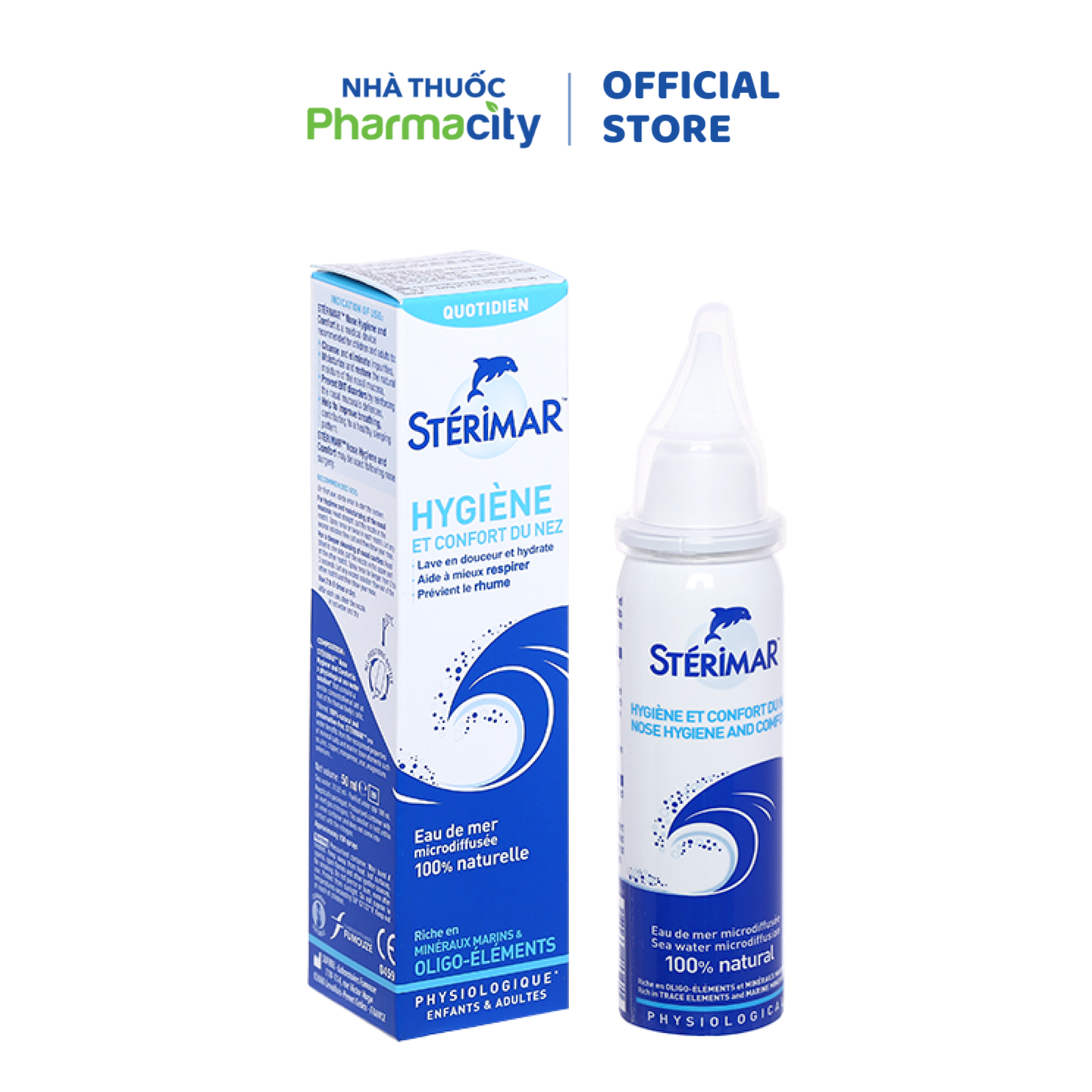 Dung dịch xịt mũi người lớn STERIMAR Nose Hygiene & Comfort vệ sinh mũi hằng ngày, phòng ngừa bệnh tai mũi họng (Chai 50ml)