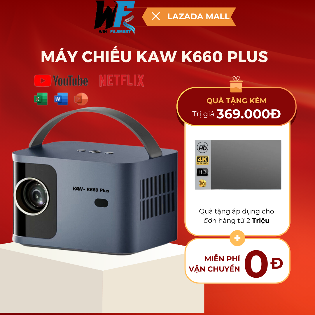 Máy chiếu mini KAW K560 K650 K960 máy chiếu mini loại mới máy chiếu phim lên tường máy chiếu 4K Phù hợp xem Phim xem bóng đá Tivi cực nét Bảo hành chính hãng 12 tháng 1 đổi 1 Tại Win FujiMart