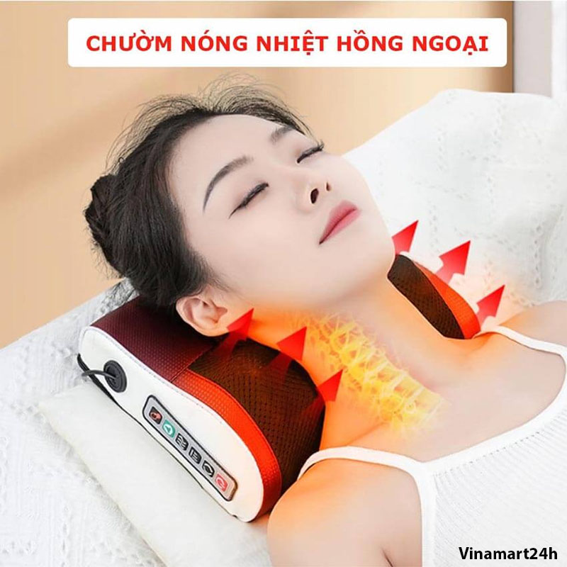 Gối Massage Cổ Hồng Ngoại - Máy Mát Xa Cổ , Vai , Gáy , Lưng , Chân , Tay 20 Bi Lăn Êm Ái , Gíup Đỡ Nhức Mõi Thế Hệ Mới