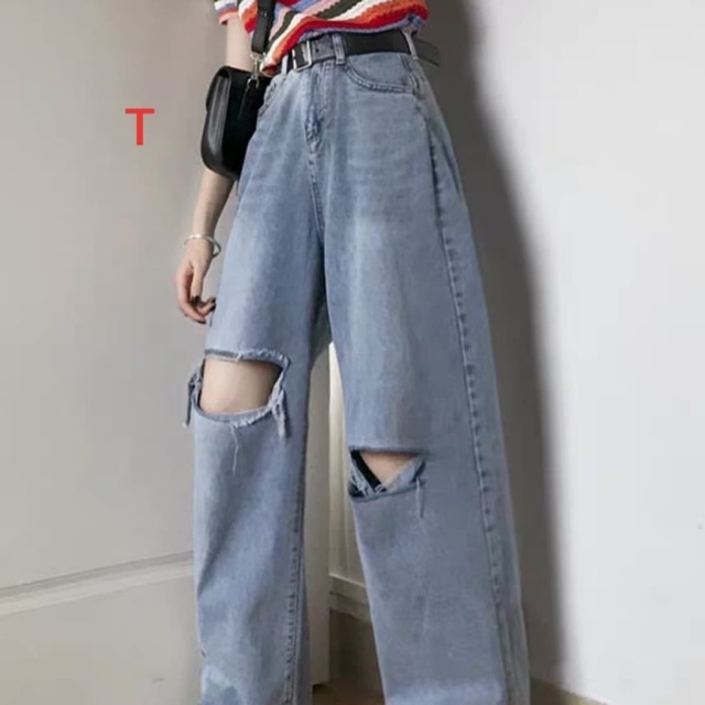 Quần bò ống rộng rách 2 bên gối tto543