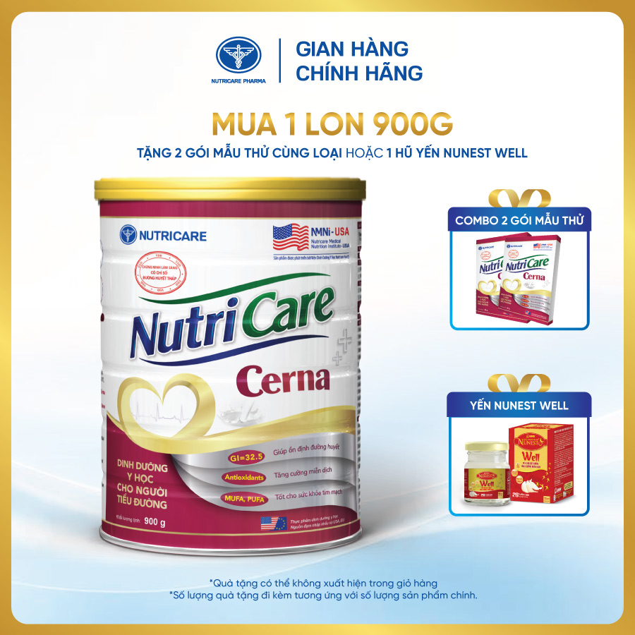 Lon sữa Nutricare Cerna 900g - Dinh dưỡng dành cho người đái tháo đường, tiểu đường