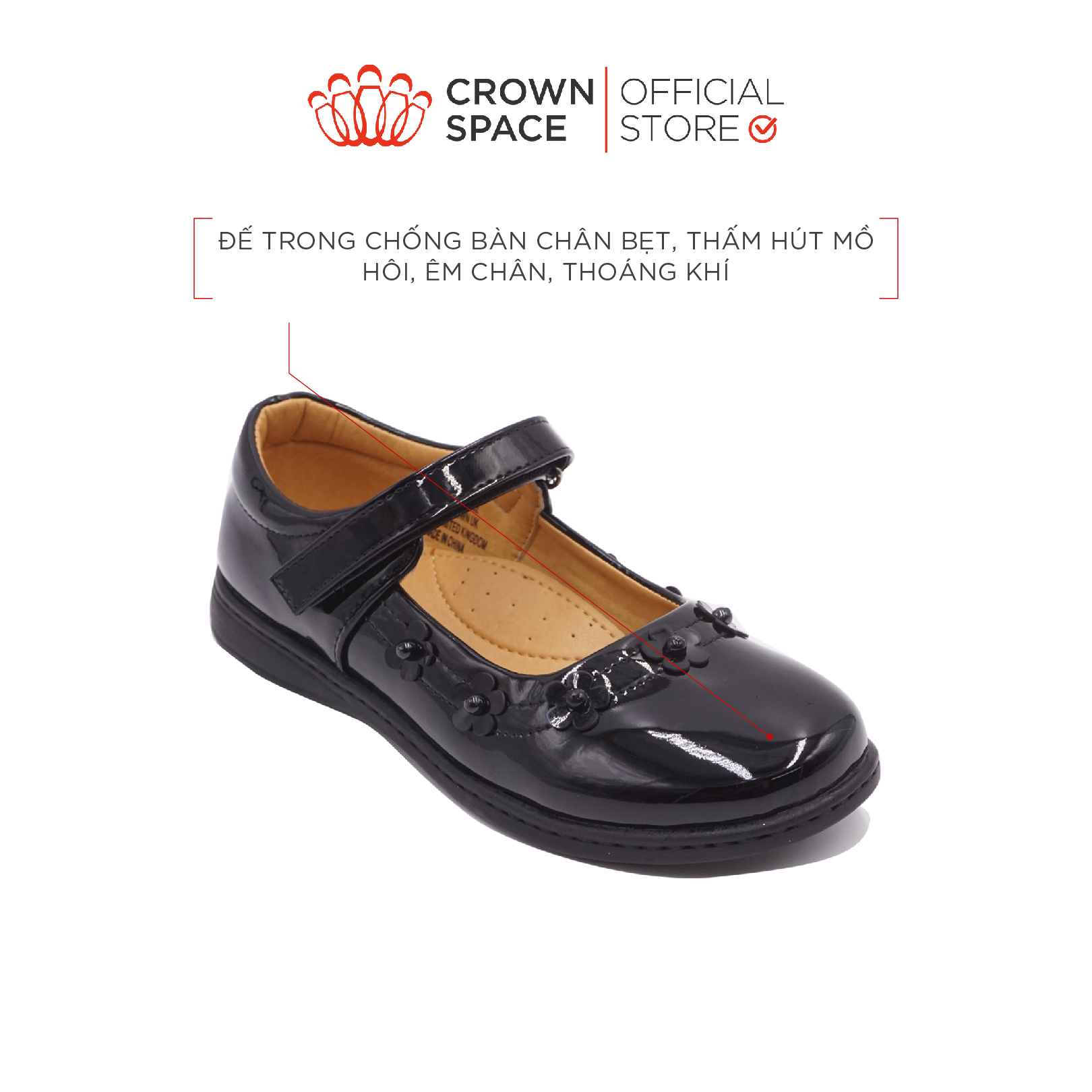 Giày búp bê bé gái cao cấp crown space, giày đi học cho bé gái chính hãng chuẩn y khoa cruk3058 thiết kế size 33-38.