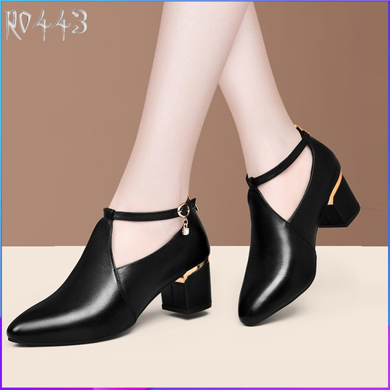 Giày cao gót nữ đẹp đế vuông 4cm hàng hiệu rosata màu đen thời trang hàn quốc ro443