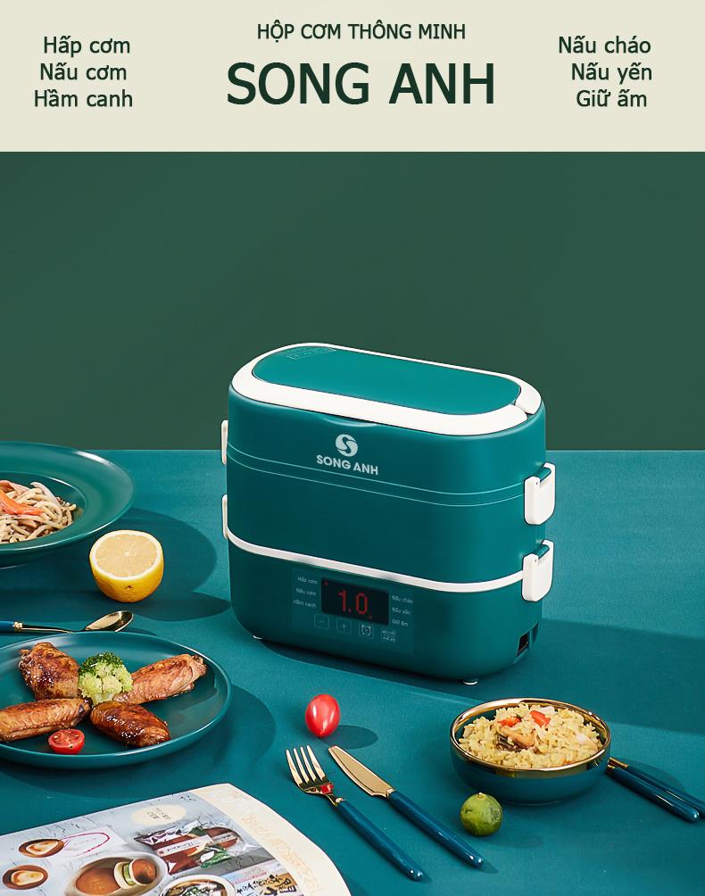Hộp cơm điện văn phòng song anh, hộp cơm điện hâm nóng 2 tầng, bảo hành 12 tháng