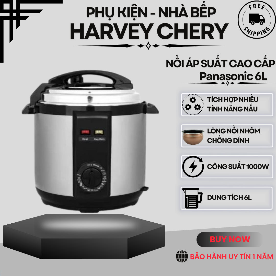 Nồi Áp Suất Panasonic 6 Lít Đa Năng ,Công suất1000W ,Nồi áp suất Nhật Bản Panasonic 6L ,Chức năng Hầm, nấu cơm, súp, rã đông,với thời gian    nhanh chóng
