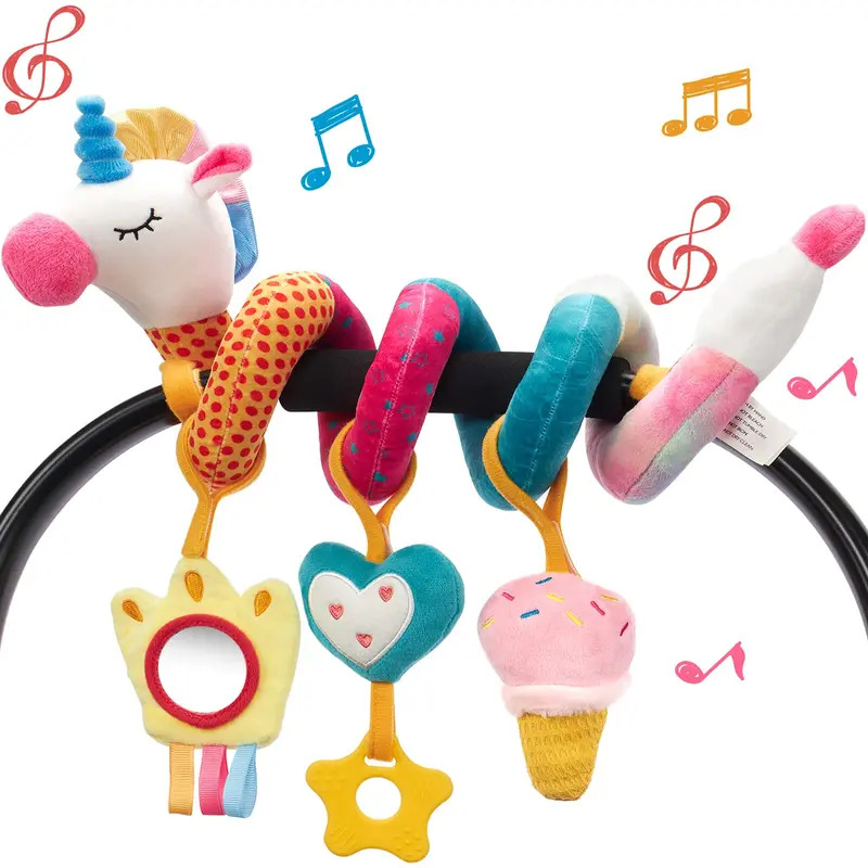 Zb Car Seat Toys For Babies Rattle Mirror Crinkle Squeaky Carseat Stroller Toys 0-6 Months Developmental Newborn Baby Girl Gifts