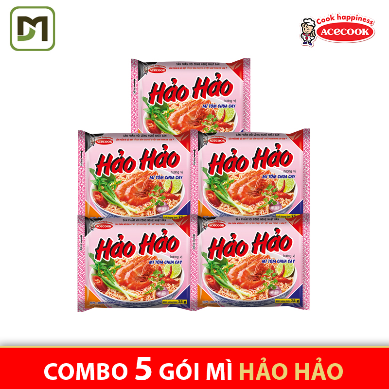 Combo 5 gói mì hảo hảo vị tôm chua cay 75g acecook