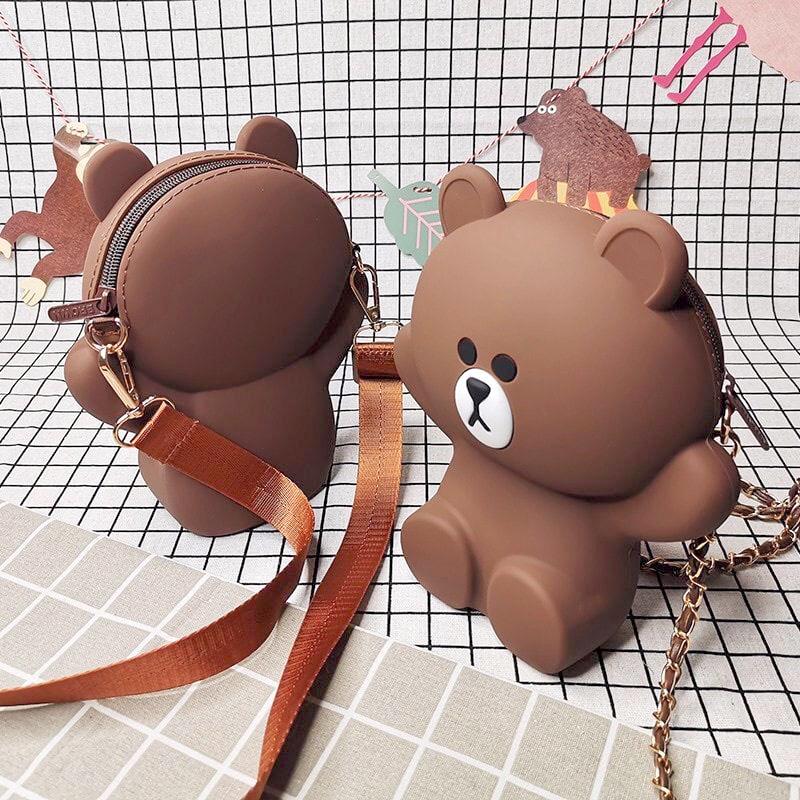 Túi Đeo Chéo Silicon Hình Gấu Brown Bear Cỡ Lớn Kèm 2 Dây Đeo Chéo