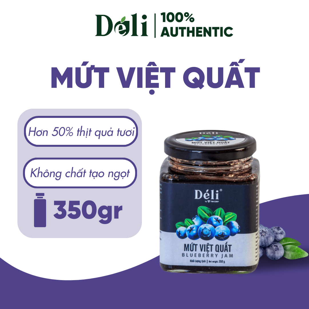 Mứt việt quất Déli - 350ml - thịt quả tự nhiên, chuyên dùng pha chế trà trái cây, sinh tố
