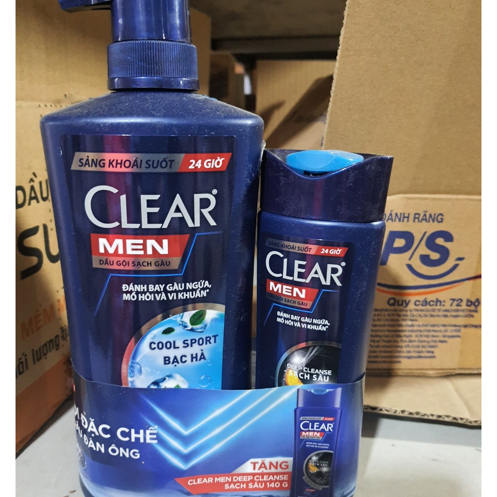 Dầu gội sạch gàu Clear Men Cool Sport bạc hà 630ml kẹp chai 140g